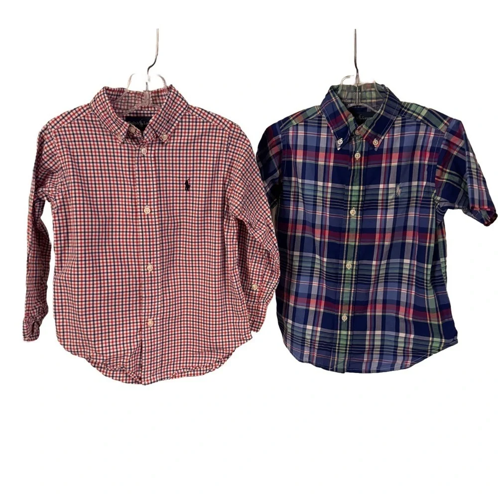 Ralph Lauren LOT Of 2 Boys Button Down Shirts Sz 3T 1 Short Sleeve 1 Long Sleeve